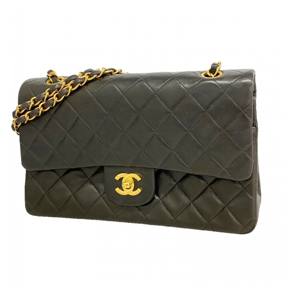 Chanel Matelassé Shoulder Bag, Double Flap, Chain, Lambskin, Black, Women's